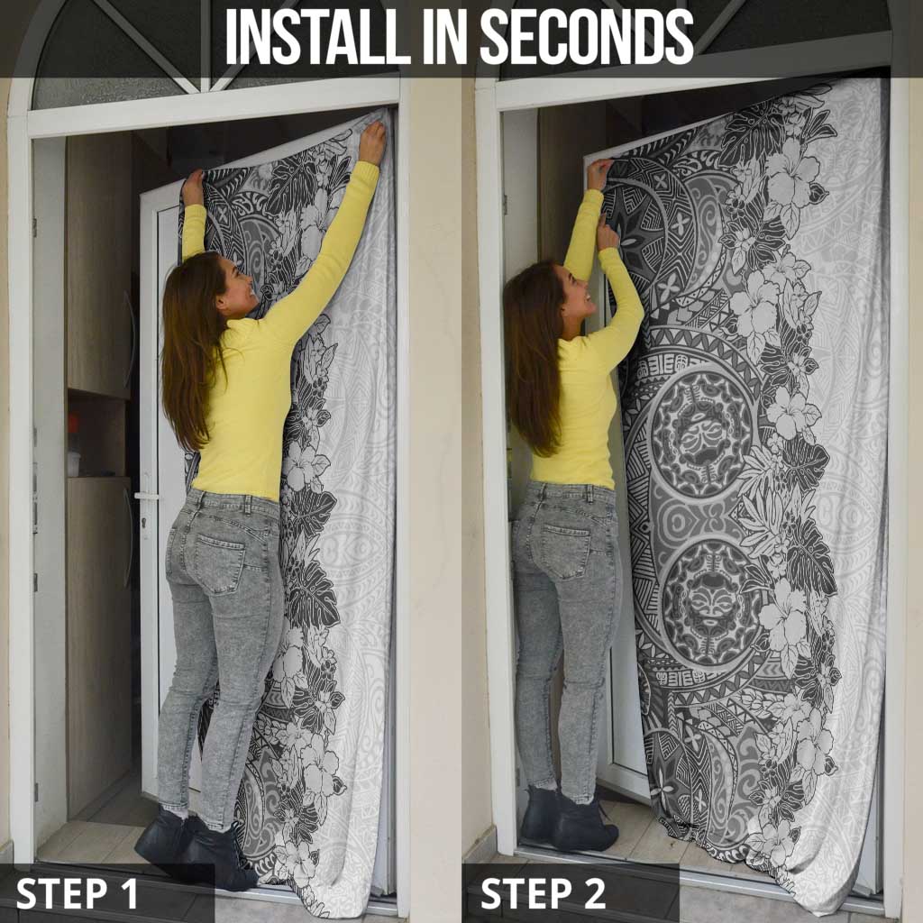 Polynesia Door Cover Hibiscus Hawaiian Tribal Tattoo Retro Gray - Polynesian Pride