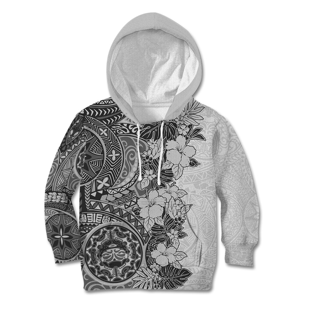 Polynesia Kid Hoodie Hibiscus and Hawaiian Tribal Tattoo Retro Style Gray Color LT9 Hoodie Gray - Polynesian Pride
