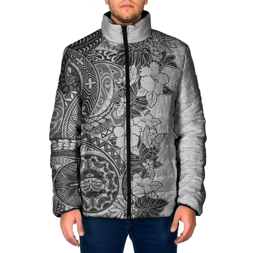 Polynesia Padded Jacket Hibiscus Hawaiian Tribal Tattoo Retro Gray LT9 Men Gray - Polynesian Pride