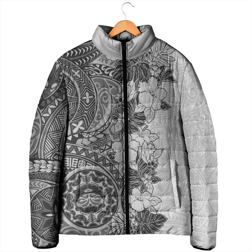 Polynesia Padded Jacket Hibiscus Hawaiian Tribal Tattoo Retro Gray - Polynesian Pride