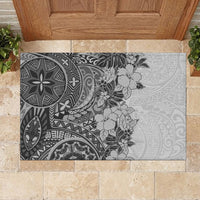 Polynesia Rubber Doormat Hibiscus and Hawaiian Tribal Tattoo Retro Style Gray Color LT9 - Polynesian Pride