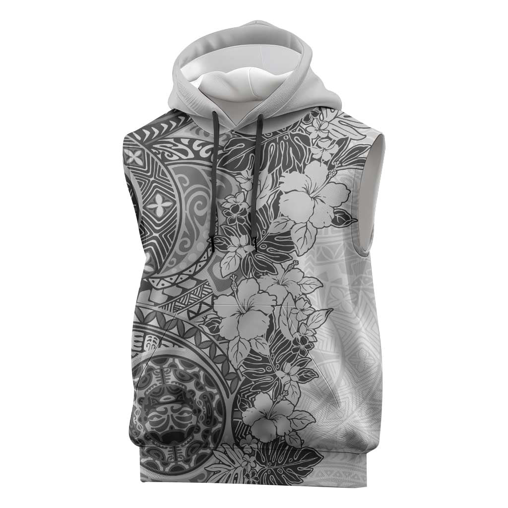 Polynesia Sleeveless Hoodie Hibiscus Hawaiian Tribal Tattoo Retro Gray LT9 Gray - Polynesian Pride