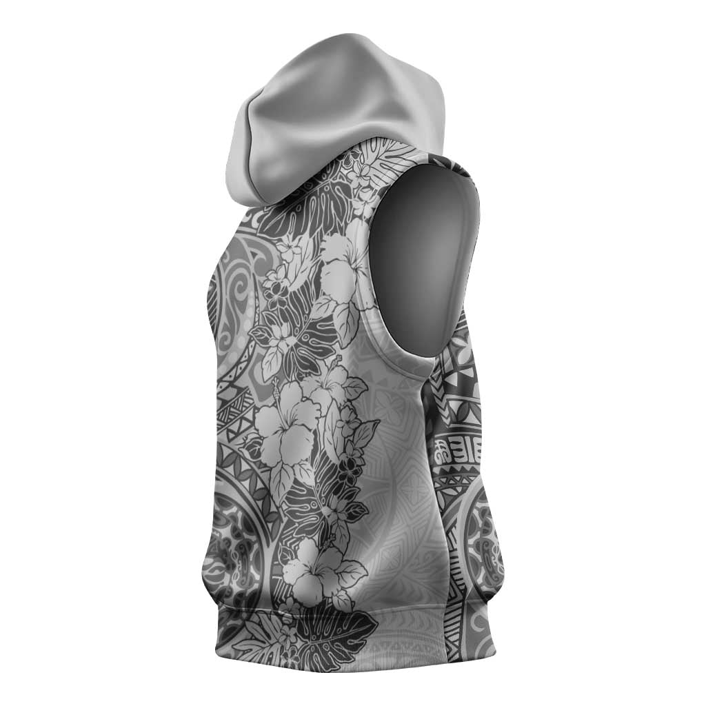 Polynesia Sleeveless Hoodie Hibiscus Hawaiian Tribal Tattoo Retro Gray - Polynesian Pride