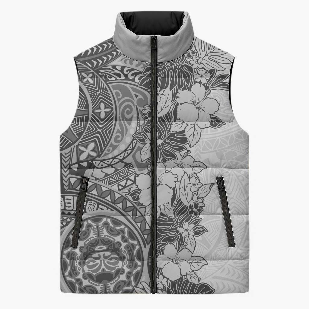 Polynesia Sleeveless Puffer Jacket Hibiscus Hawaiian Tribal Tattoo Retro Gray LT9 Unisex Gray - Polynesian Pride