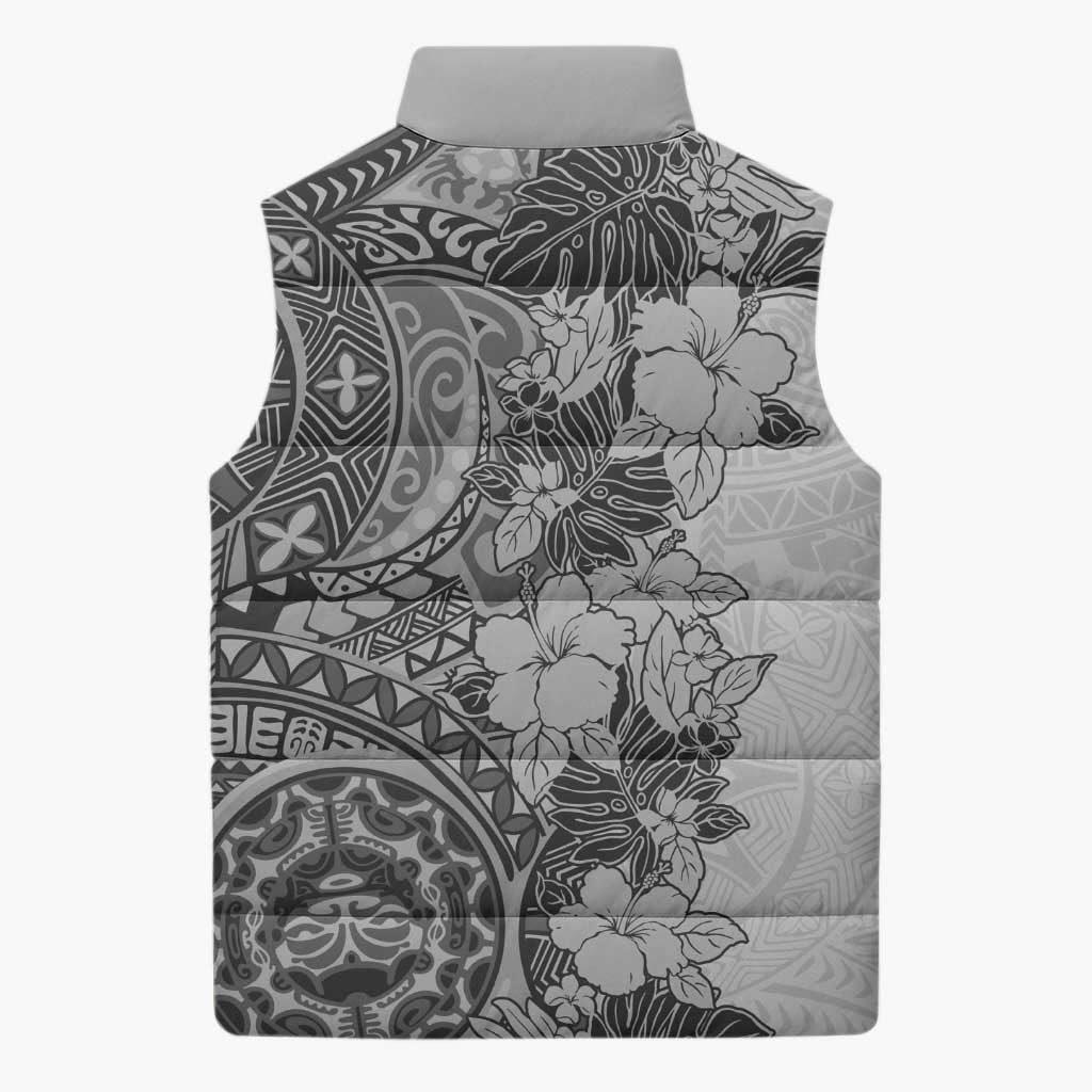 Polynesia Sleeveless Puffer Jacket Hibiscus Hawaiian Tribal Tattoo Retro Gray - Polynesian Pride