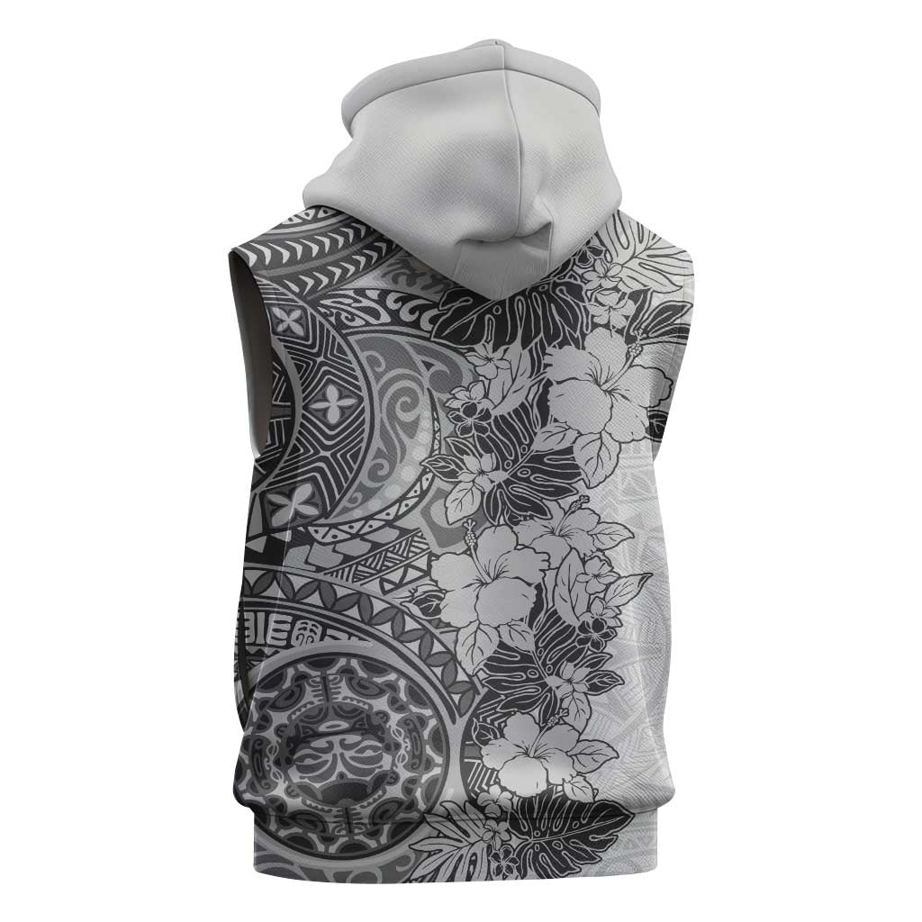 Polynesia Sleeveless Zip Hoodie Hibiscus Hawaiian Tribal Tattoo Retro Gray - Polynesian Pride