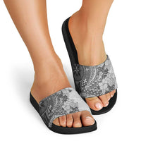 Polynesia Slide Sandals Hibiscus Hawaiian Tribal Tattoo Retro Gray - Polynesian Pride