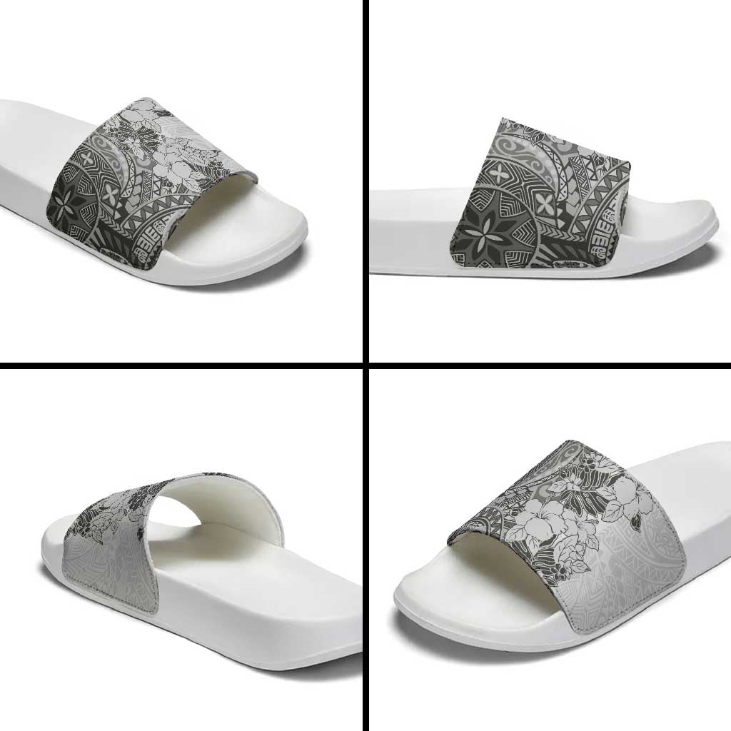 Polynesia Slide Sandals Hibiscus Hawaiian Tribal Tattoo Retro Gray - Polynesian Pride