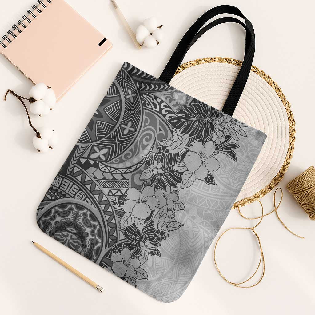 Polynesia Tote Bag Hibiscus Hawaiian Tribal Tattoo Retro Gray LT9 Black Strap One Size Gray - Polynesian Pride