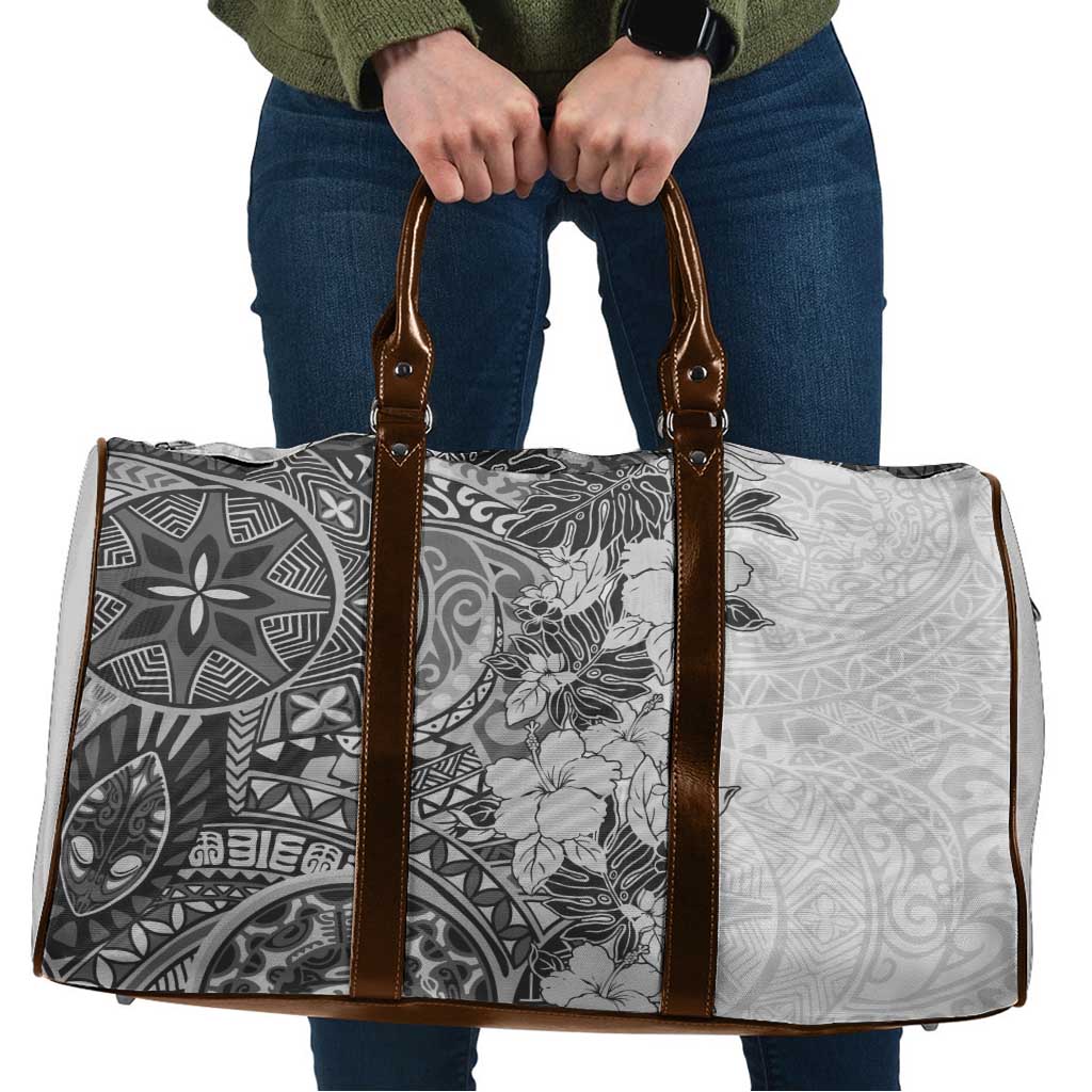 Polynesia Travel Bag Hibiscus Hawaiian Tribal Tattoo Retro Gray - Polynesian Pride