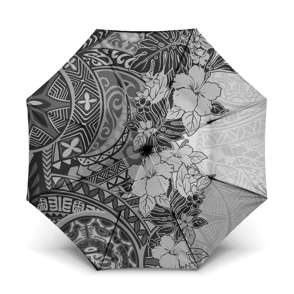 Polynesia Umbrella Hibiscus Hawaiian Tribal Tattoo Retro Gray LT9 One Size Folded 11.42 inch Opened Diameter 37.4 inch Gray - Polynesian Pride