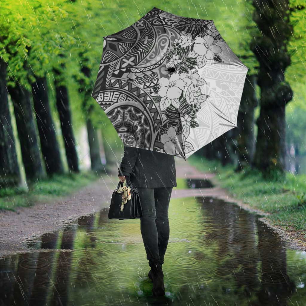 Polynesia Umbrella Hibiscus Hawaiian Tribal Tattoo Retro Gray - Polynesian Pride