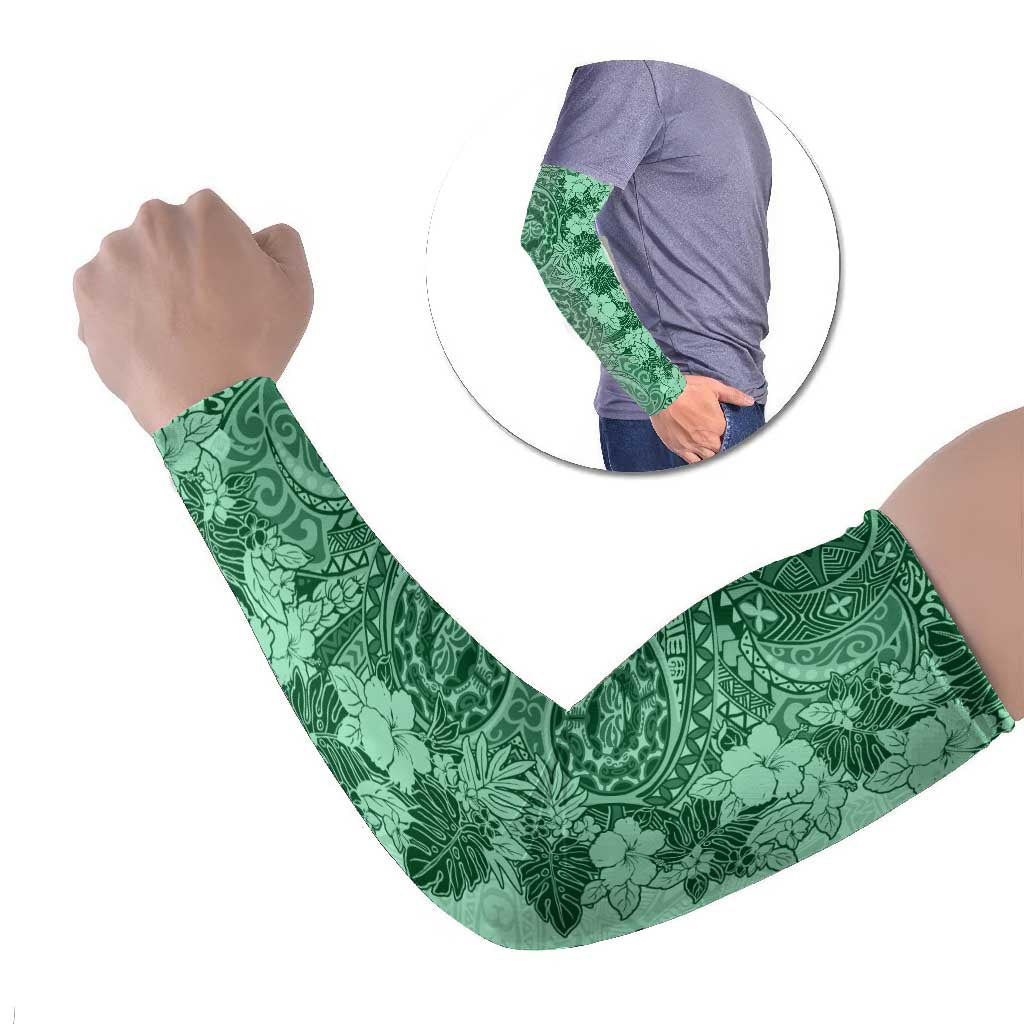 Polynesia Arm Sleeves Hibiscus Hawaiian Tribal Tattoo Retro Green LT9 Set of 2 Green - Polynesian Pride