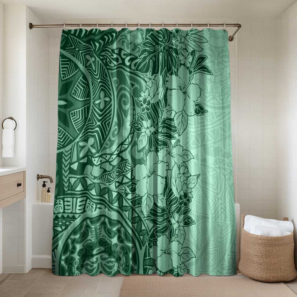 Polynesia Bathroom Set Hibiscus Hawaiian Tribal Tattoo Retro Green - Polynesian Pride