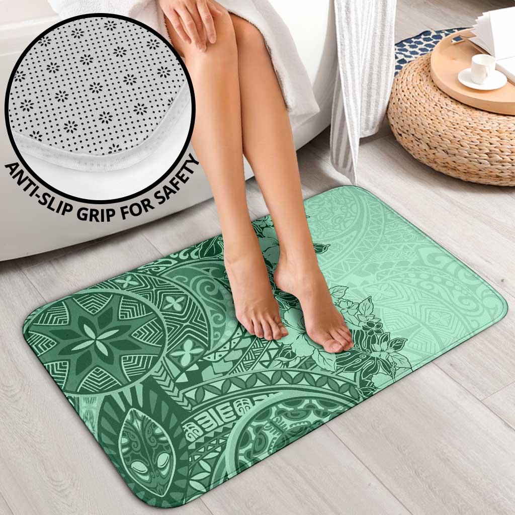 Polynesia Bathroom Set Hibiscus Hawaiian Tribal Tattoo Retro Green - Polynesian Pride