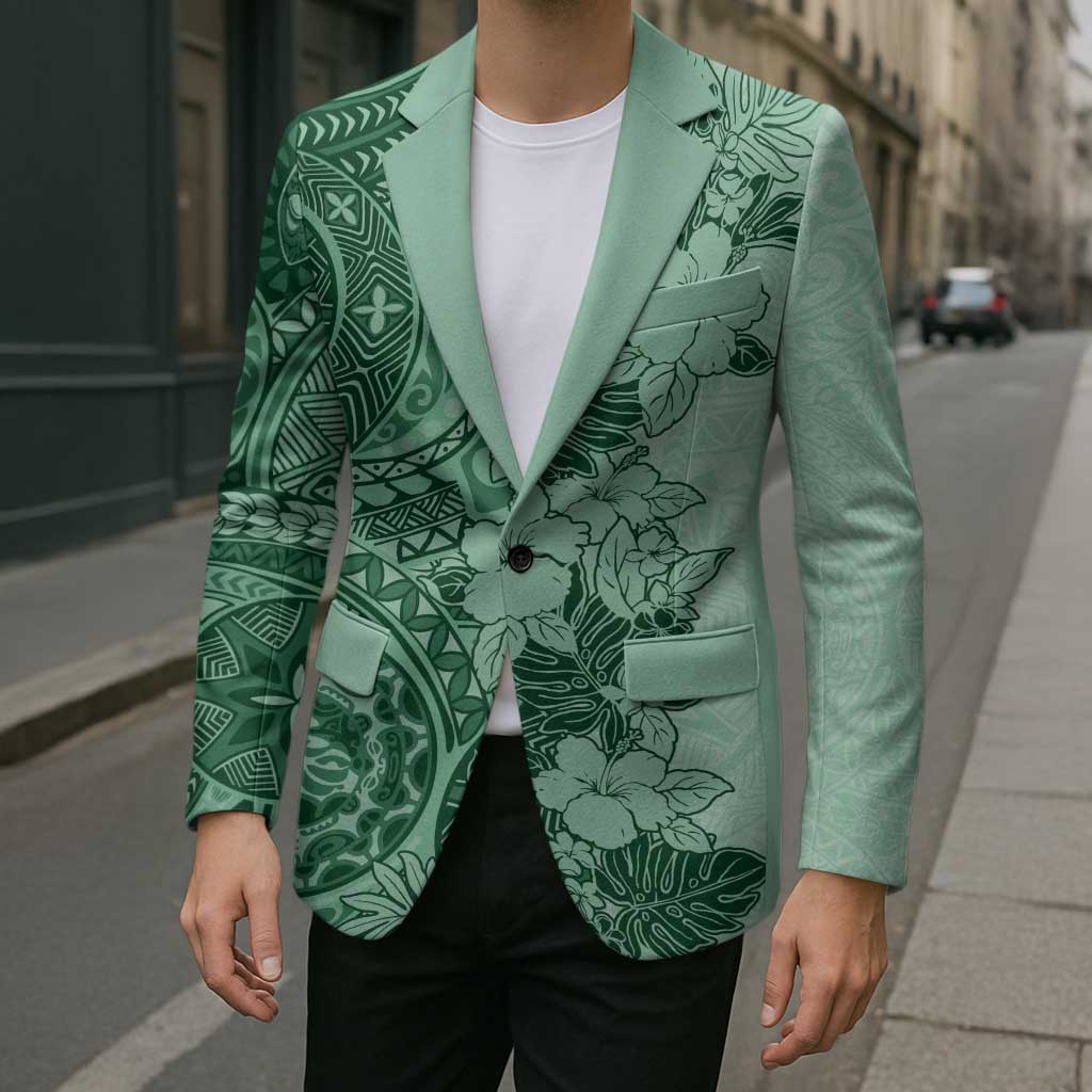 Polynesia Blazer Hibiscus Hawaiian Tribal Tattoo Retro Green LT9 - Polynesian Pride