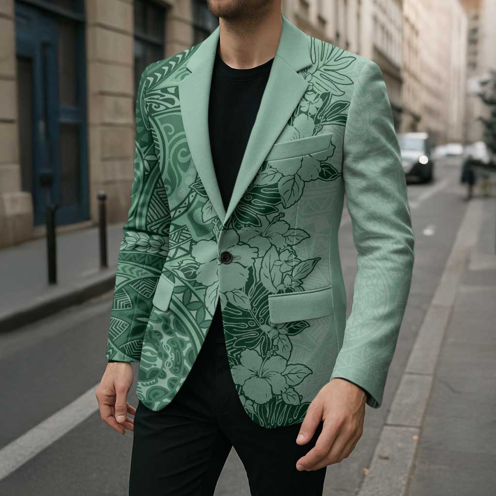 Polynesia Blazer Hibiscus Hawaiian Tribal Tattoo Retro Green LT9 - Polynesian Pride