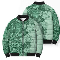 Polynesia Bomber Puffer Jacket Hibiscus Hawaiian Tribal Tattoo Retro Green - Polynesian Pride