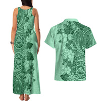 Polynesia Couples Matching Tank Maxi Dress and Hawaiian Shirt Hibiscus and Hawaiian Tribal Tattoo Retro Style Green Color LT9 - Polynesian Pride