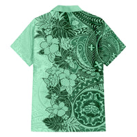 Polynesia Family Matching Summer Maxi Dress and Hawaiian Shirt Hibiscus and Hawaiian Tribal Tattoo Retro Style Green Color LT9 - Polynesian Pride