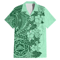 Polynesia Family Matching Tank Maxi Dress and Hawaiian Shirt Hibiscus and Hawaiian Tribal Tattoo Retro Style Green Color LT9 Dad's Shirt - Short Sleeve Green - Polynesian Pride
