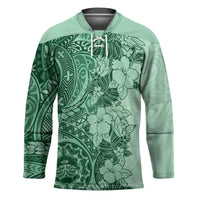Polynesia Hockey Jersey Hibiscus Hawaiian Tribal Tattoo Retro Green - Polynesian Pride