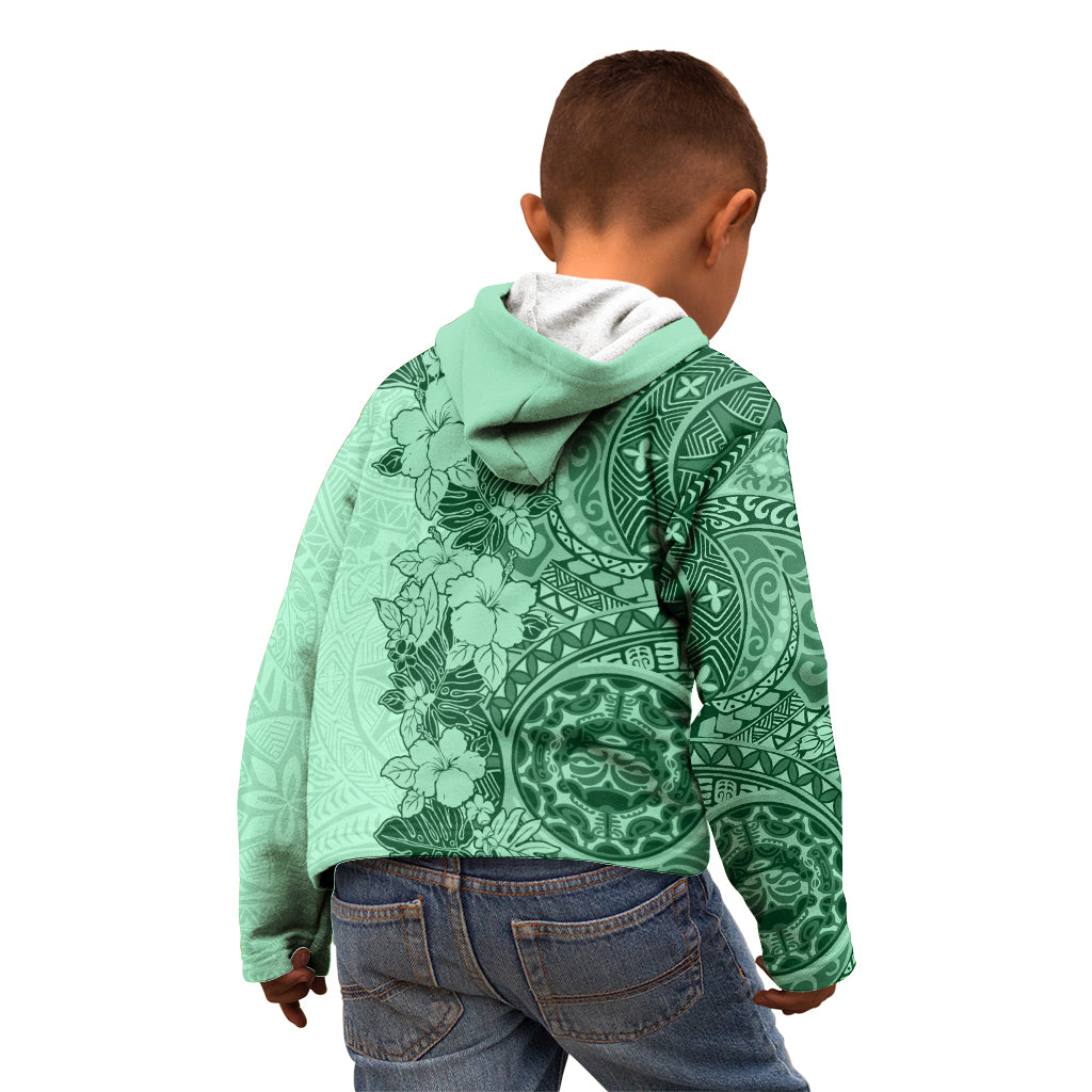 Polynesia Kid Hoodie Hibiscus and Hawaiian Tribal Tattoo Retro Style Green Color LT9 - Polynesian Pride
