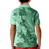 Polynesia Kid Polo Shirt Hibiscus and Hawaiian Tribal Tattoo Retro Style Green Color LT9 - Polynesian Pride