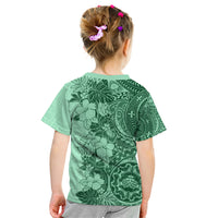 Polynesia Kid T Shirt Hibiscus and Hawaiian Tribal Tattoo Retro Style Green Color LT9 - Polynesian Pride