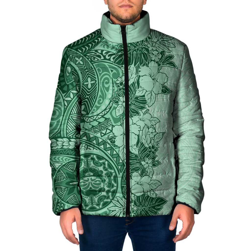 Polynesia Padded Jacket Hibiscus Hawaiian Tribal Tattoo Retro Green LT9 Men Green - Polynesian Pride
