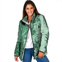 Polynesia Padded Jacket Hibiscus Hawaiian Tribal Tattoo Retro Green - Polynesian Pride