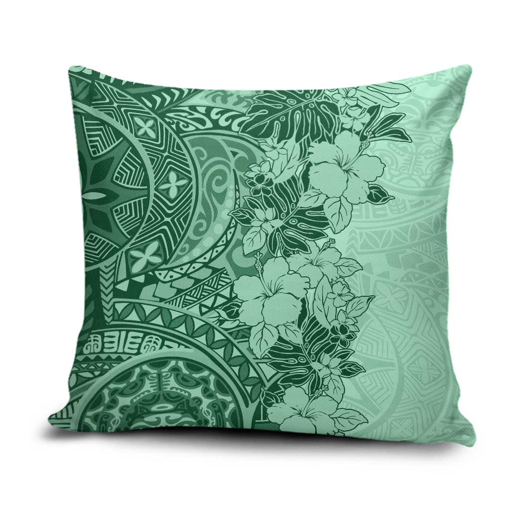 Polynesia Pillow Cover Hibiscus Hawaiian Tribal Tattoo Retro Green - Polynesian Pride