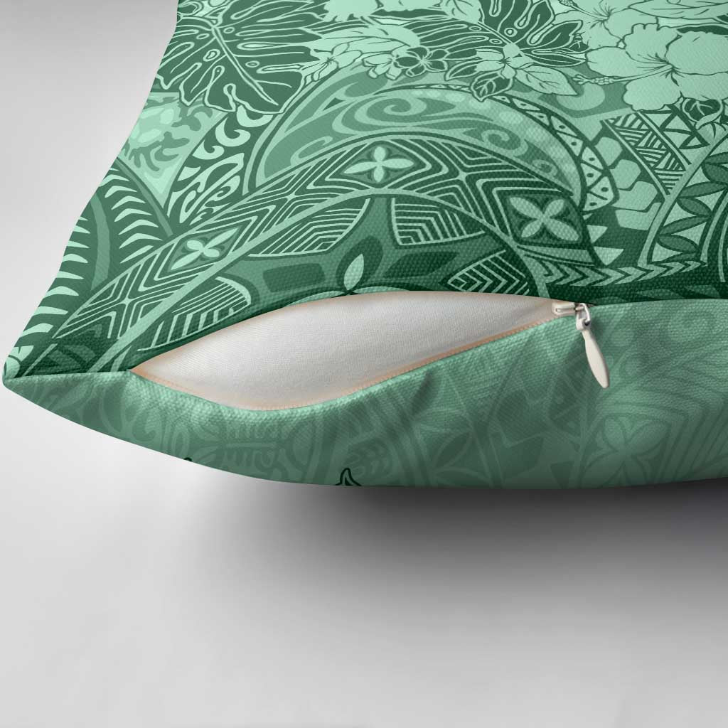 Polynesia Pillow Cover Hibiscus Hawaiian Tribal Tattoo Retro Green - Polynesian Pride