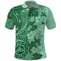 Polynesia Polo Shirt Hibiscus and Hawaiian Tribal Tattoo Retro Style Green Color LT9 Green - Polynesian Pride