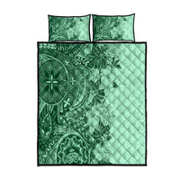Polynesia Quilt Bed Set Hibiscus and Hawaiian Tribal Tattoo Retro Style Green Color LT9 Green - Polynesian Pride