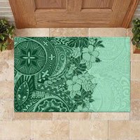 Polynesia Rubber Doormat Hibiscus and Hawaiian Tribal Tattoo Retro Style Green Color LT9 - Polynesian Pride