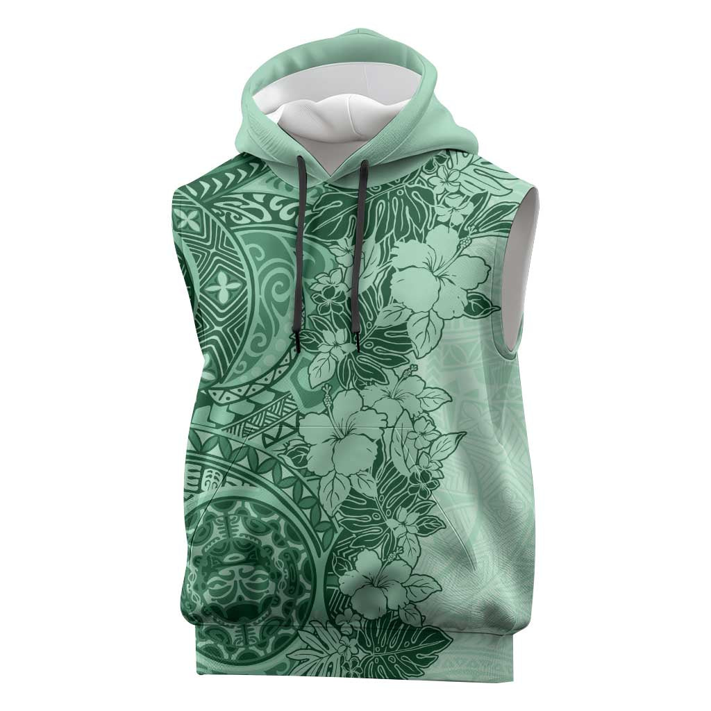 Polynesia Sleeveless Hoodie Hibiscus Hawaiian Tribal Tattoo Retro Green - Polynesian Pride