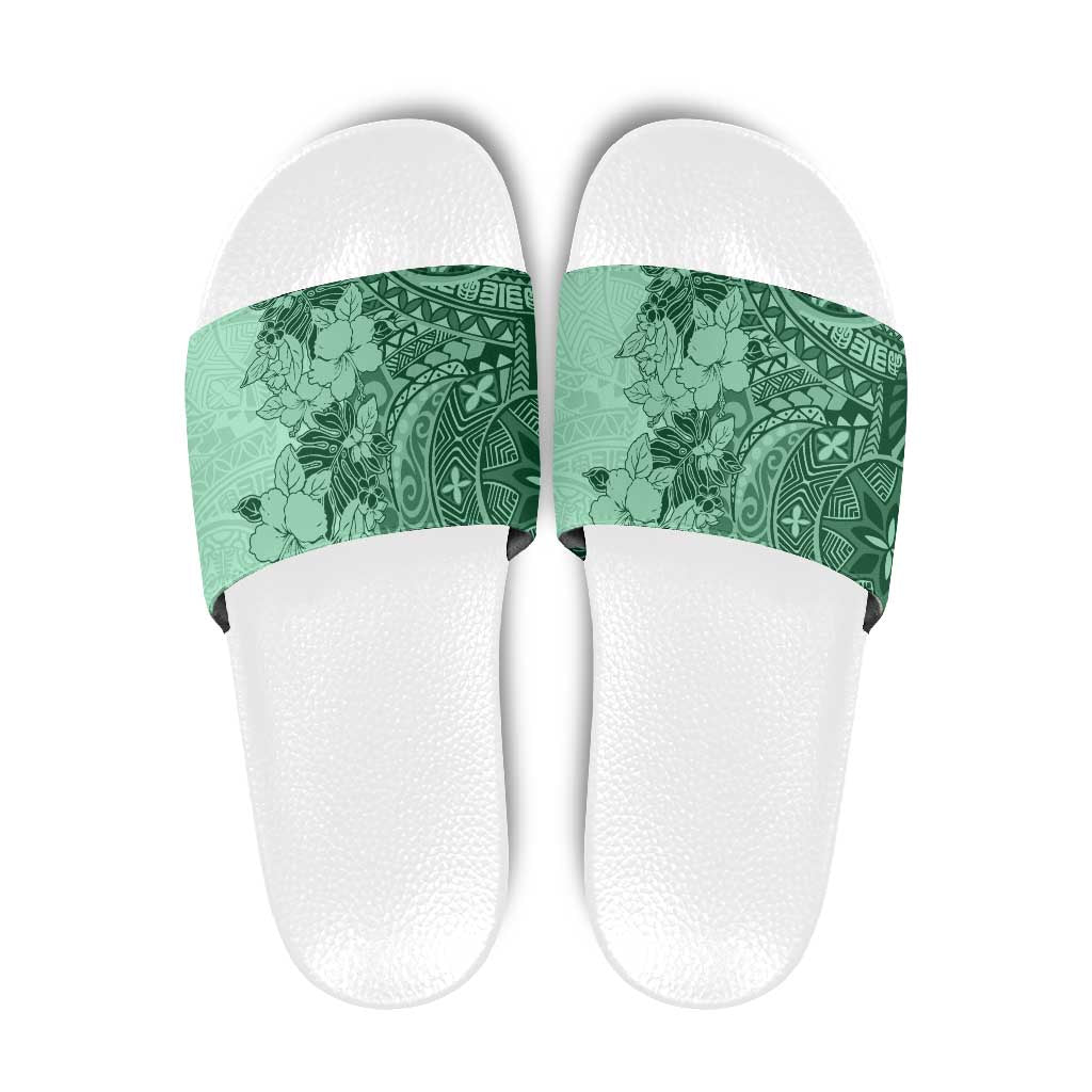 Polynesia Slide Sandals Hibiscus Hawaiian Tribal Tattoo Retro Green - Polynesian Pride