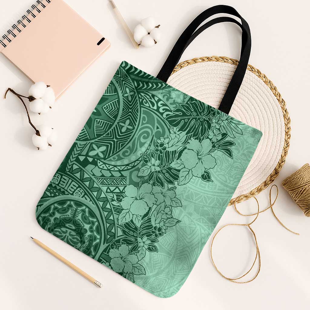 Polynesia Tote Bag Hibiscus Hawaiian Tribal Tattoo Retro Green LT9 Black Strap One Size Green - Polynesian Pride