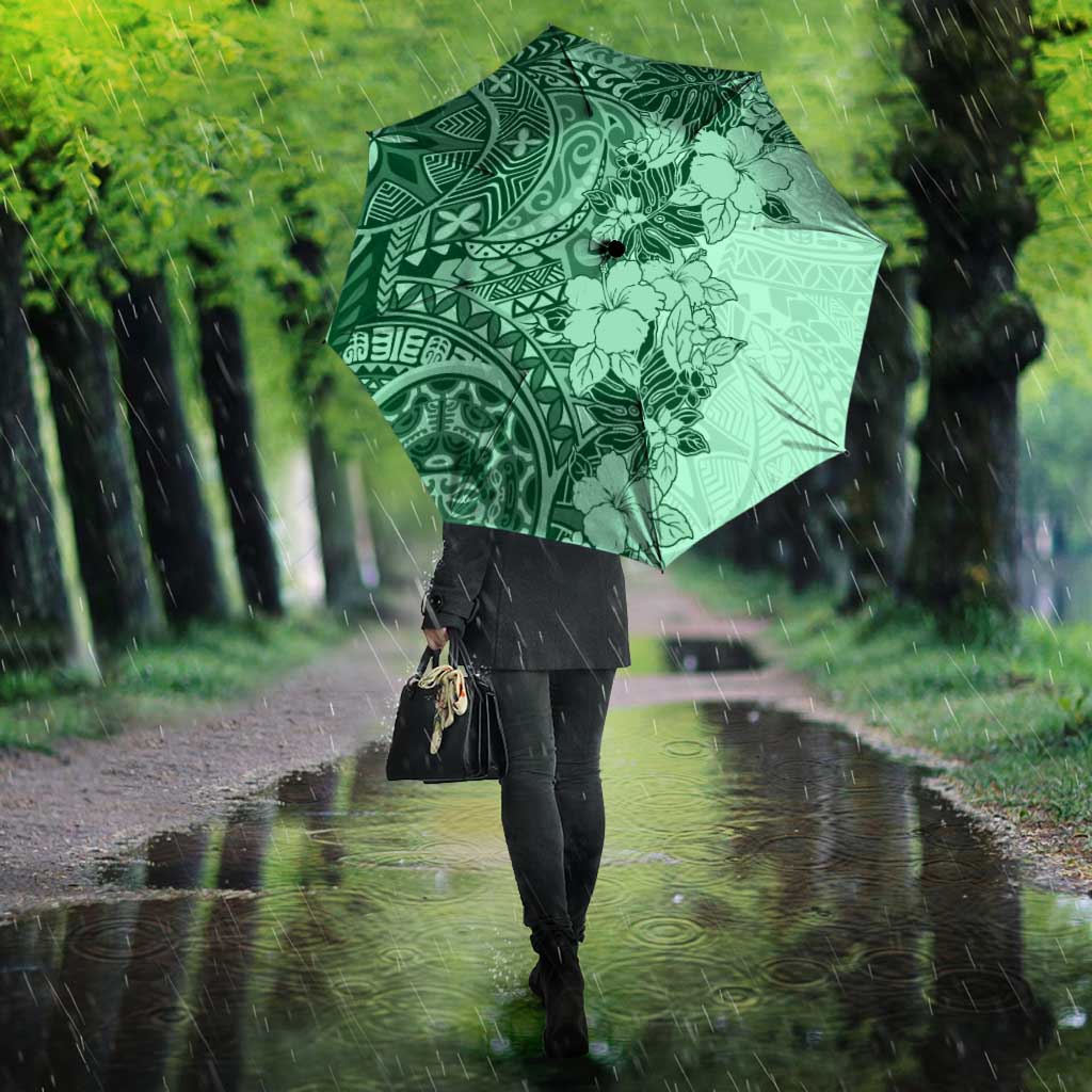 Polynesia Umbrella Hibiscus Hawaiian Tribal Tattoo Retro Green - Polynesian Pride
