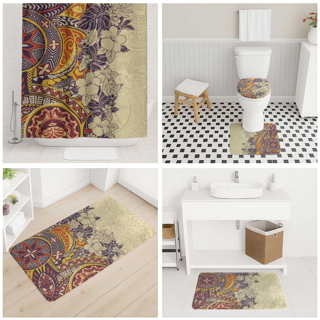Polynesia Bathroom Set Hibiscus Hawaiian Tribal Tattoo Retro Tan - Polynesian Pride