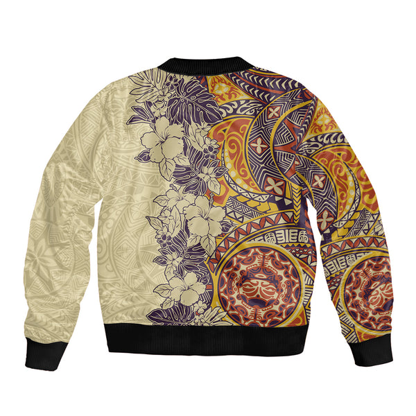 Hawaii Bomber Jacket Polynesian Tribal Motif Reggae Color