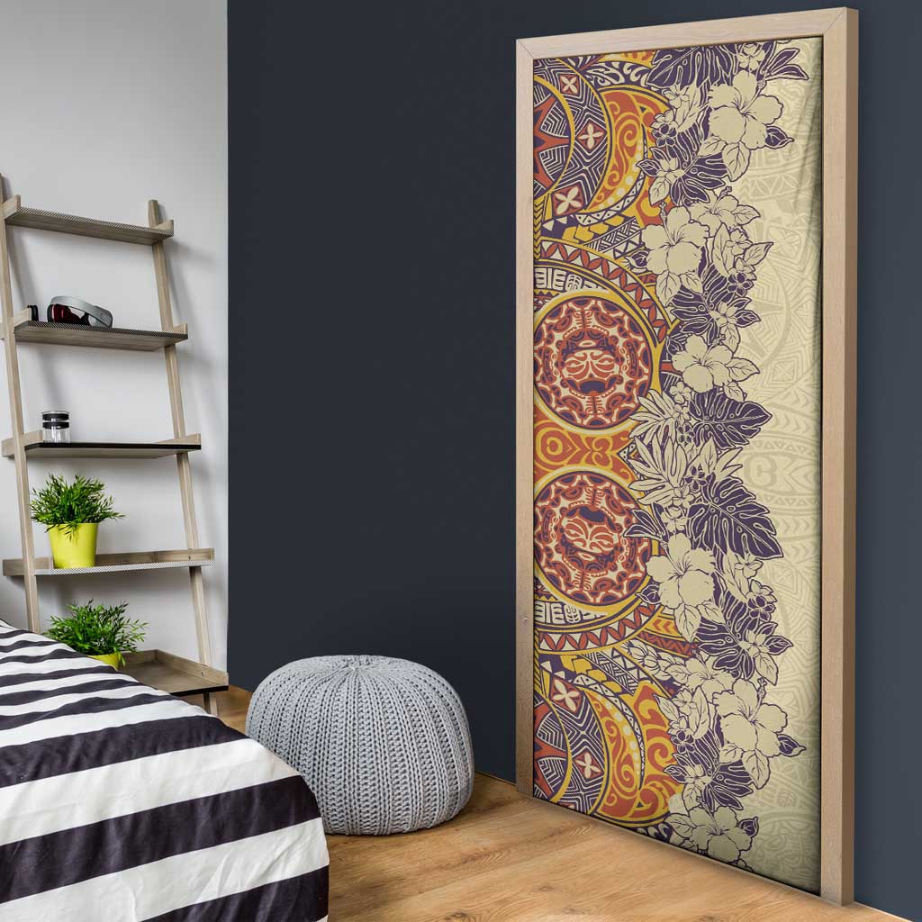 Polynesia Door Cover Hibiscus Hawaiian Tribal Tattoo Retro Tan - Polynesian Pride