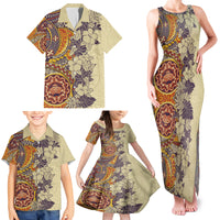 Polynesia Family Matching Tank Maxi Dress and Hawaiian Shirt Hibiscus and Hawaiian Tribal Tattoo Retro Style Tan Color LT9 - Polynesian Pride