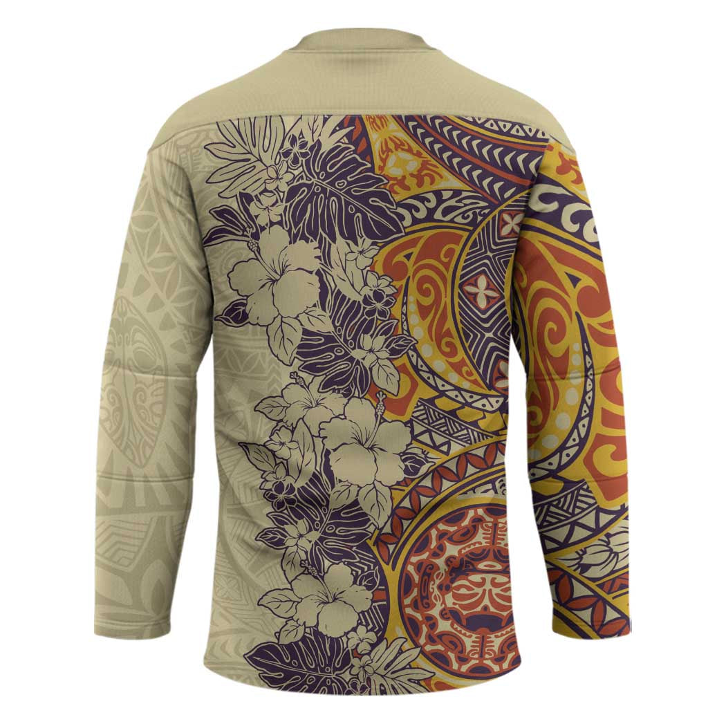 Polynesia Hockey Jersey Hibiscus Hawaiian Tribal Tattoo Retro Tan LT9 - Polynesian Pride