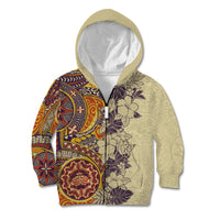 Polynesia Kid Hoodie Hibiscus and Hawaiian Tribal Tattoo Retro Style Tan Color LT9 Zip Hoodie Tan - Polynesian Pride