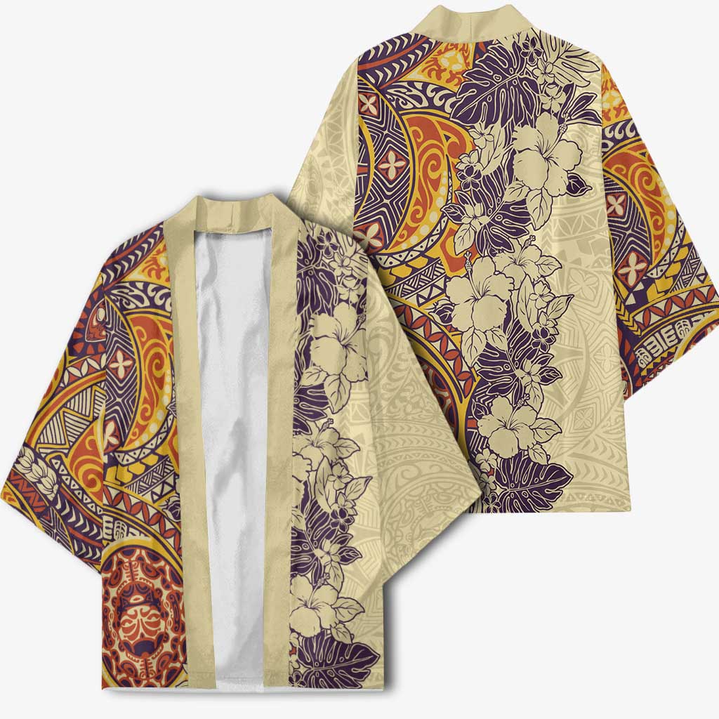 Polynesia Kimono Hibiscus Hawaiian Tribal Tattoo Retro Tan - Polynesian Pride