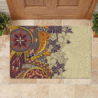 Polynesia Rubber Doormat Hibiscus and Hawaiian Tribal Tattoo Retro Style Tan Color LT9 - Polynesian Pride