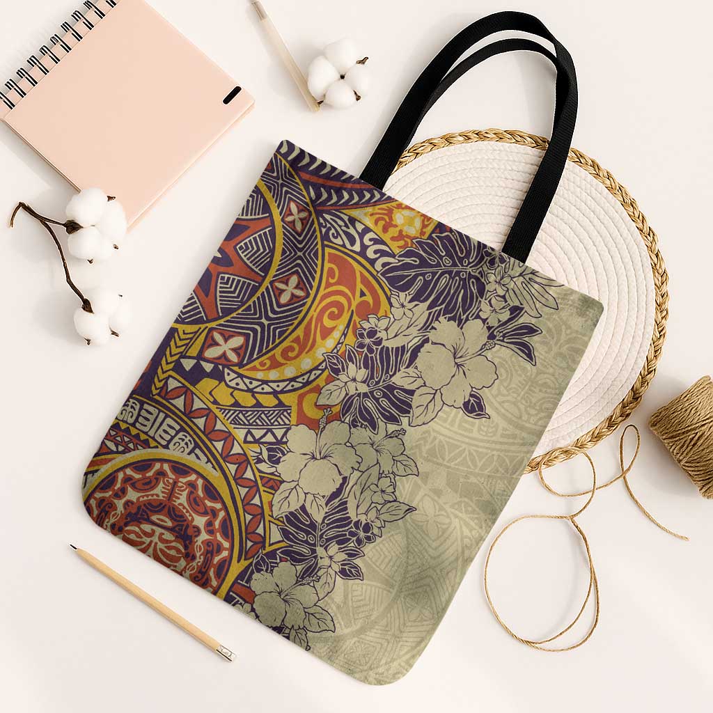 Polynesia Tote Bag Hibiscus Hawaiian Tribal Tattoo Retro Tan LT9 Black Strap One Size Tan - Polynesian Pride