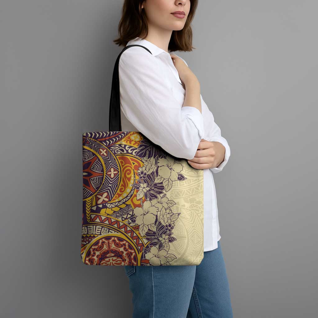 Polynesia Tote Bag Hibiscus Hawaiian Tribal Tattoo Retro Tan - Polynesian Pride